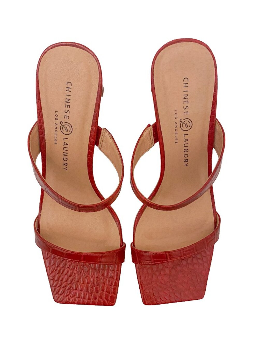 CHINESE LAUNDRY Yaya Red Croc Double Strap Block Heel Slide Sandals - Size 7.5